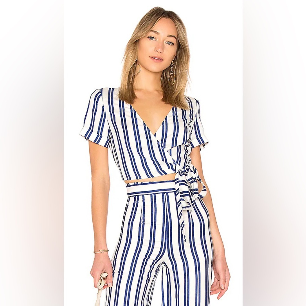 L’Academie The Lani Wrap Top in Ocean Stripe Size Small